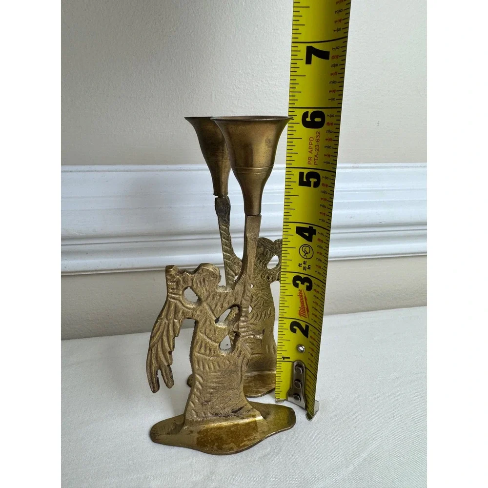 Vintage Brass‎ Angel Candle Holders Set of 2 Trumpet Heralding Angel Brutalist